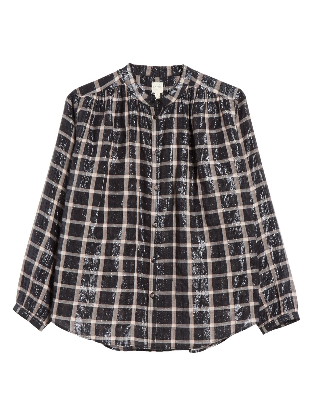 Rebecca Taylor La Vie L Black Metallic Plaid Long Sleeve Button Up Shirt Blouse